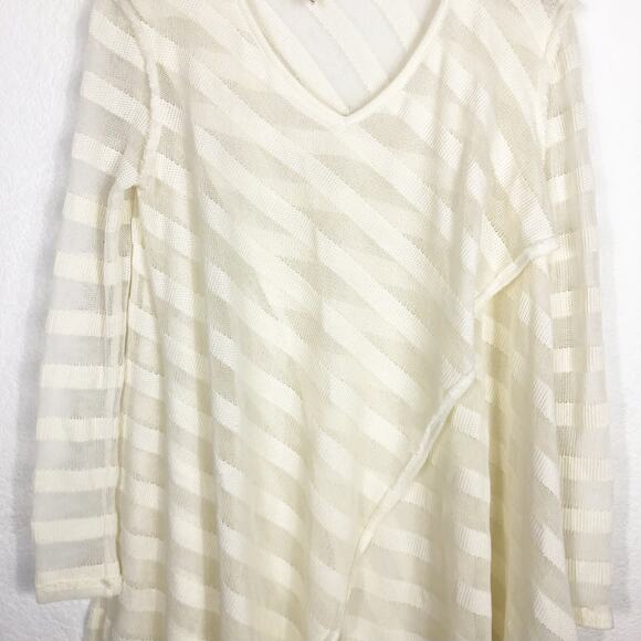 We The Free People Oversized Faux Wrap Sweater Small Cream Striped V-Neck Soft - Picture 7 of 11